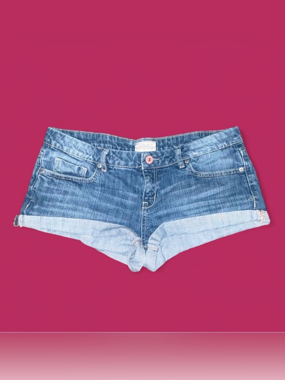 Aeropostale Women's Blue Rolled-Hem Denim Shorts
